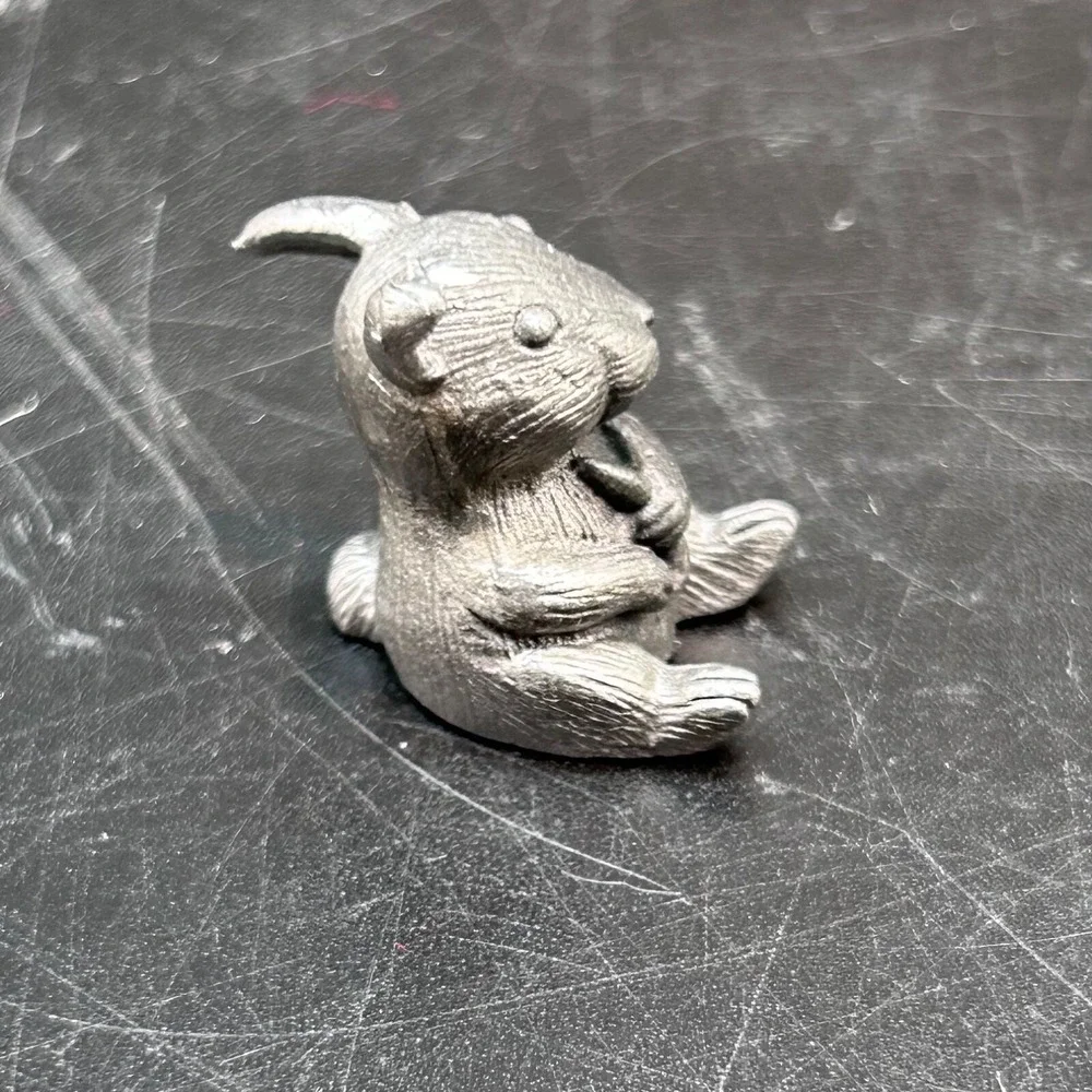 Hudson Pewter Miniature Lot of 2 Rabbit Figurine and Pewter Mouse